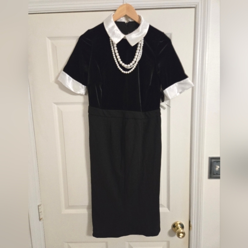Black white pencil dress peter pan collar size 8